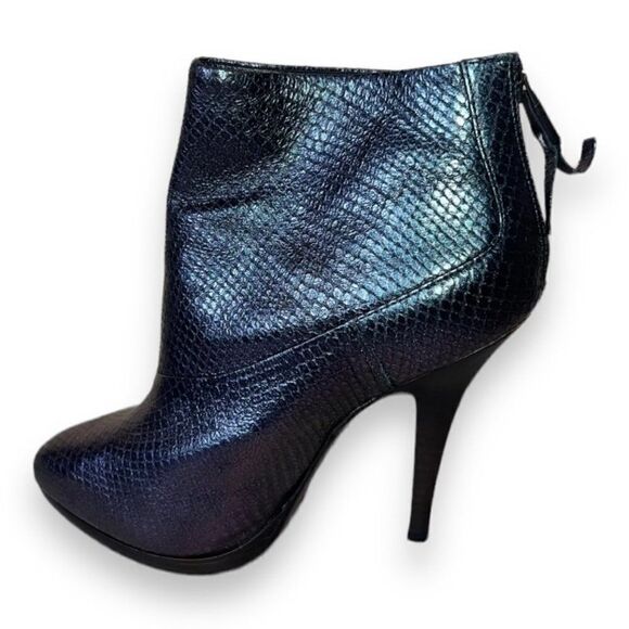 AllSaints Spitelfield Black Iridescent Snakeskin Emboss Leather Booties Women 8 - Picture 6 of 11